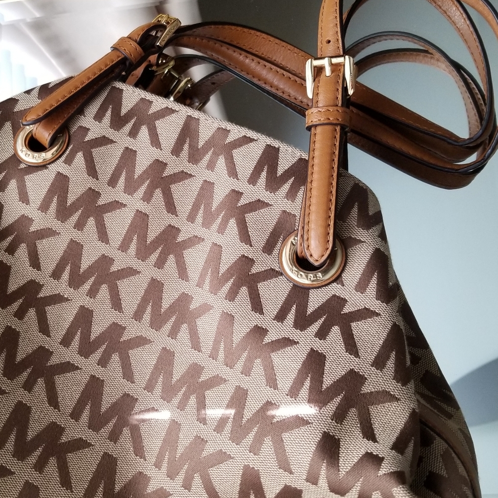❗Michael Kors MK Signature Tan Jet Set Grab Shoulder Bag Handbag Tote Purse❗